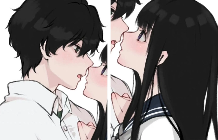 Hình ảnh cặp đôi yêu nhau cute anime thể hiện sự ngọt ngào