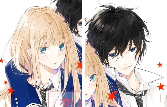 Hình anime cặp đôi yêu nhau thể hiện khoảnh khắc lãng mạn