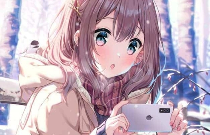 Avatar anime nữ cầm điện thoại mang vẻ đẹp hiện đại và cá tính