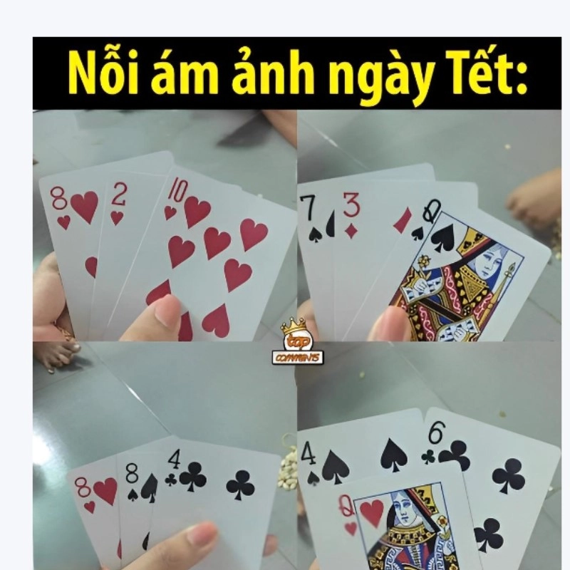 Tình huống khó đỡ trong meme đánh bài ngày tết