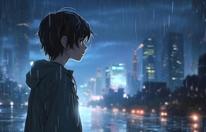 Anime buồn nam với vẻ ngoài trầm tư và lắng đọng