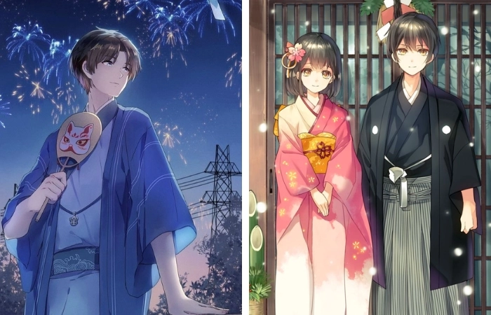 Kimono anime nam với phong cách Nhật Bản truyền thống