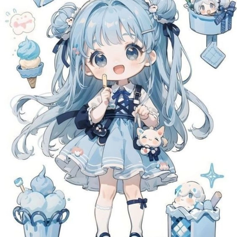 Làm mới phong cách với avatar chibi nữ cute màu xanh dương
