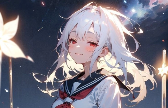 Anime nữ tóc trắng cute tạo cảm giác bí ẩn nhưng vẫn rất đáng yêu