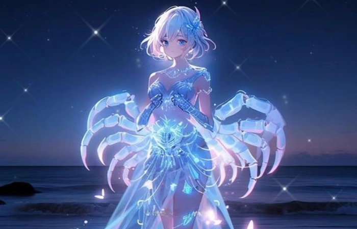 Hình ảnh cung cự giải nữ anime cute mang nét đặc trưng của cung hoàng đạo