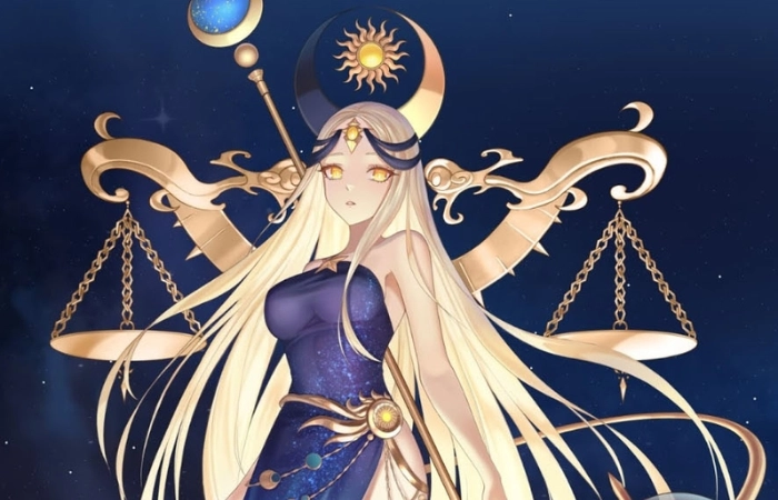 Hình ảnh cung thiên bình nữ anime cute thể hiện sự dịu dàng và duyên dáng