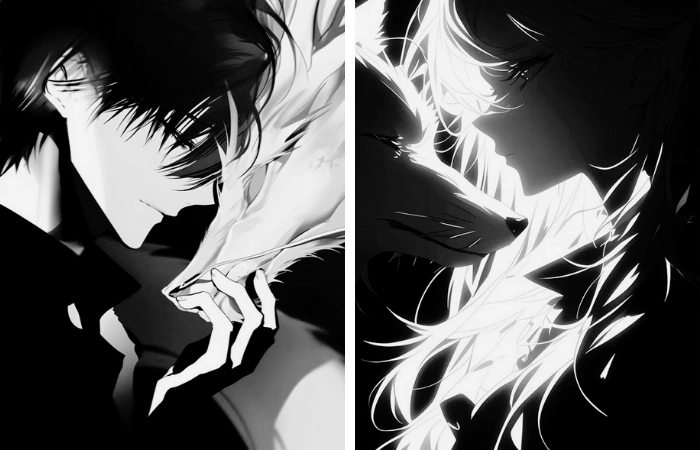 Avatar đôi anime đen trắng cho cặp đôi yêu thích nghệ thuật