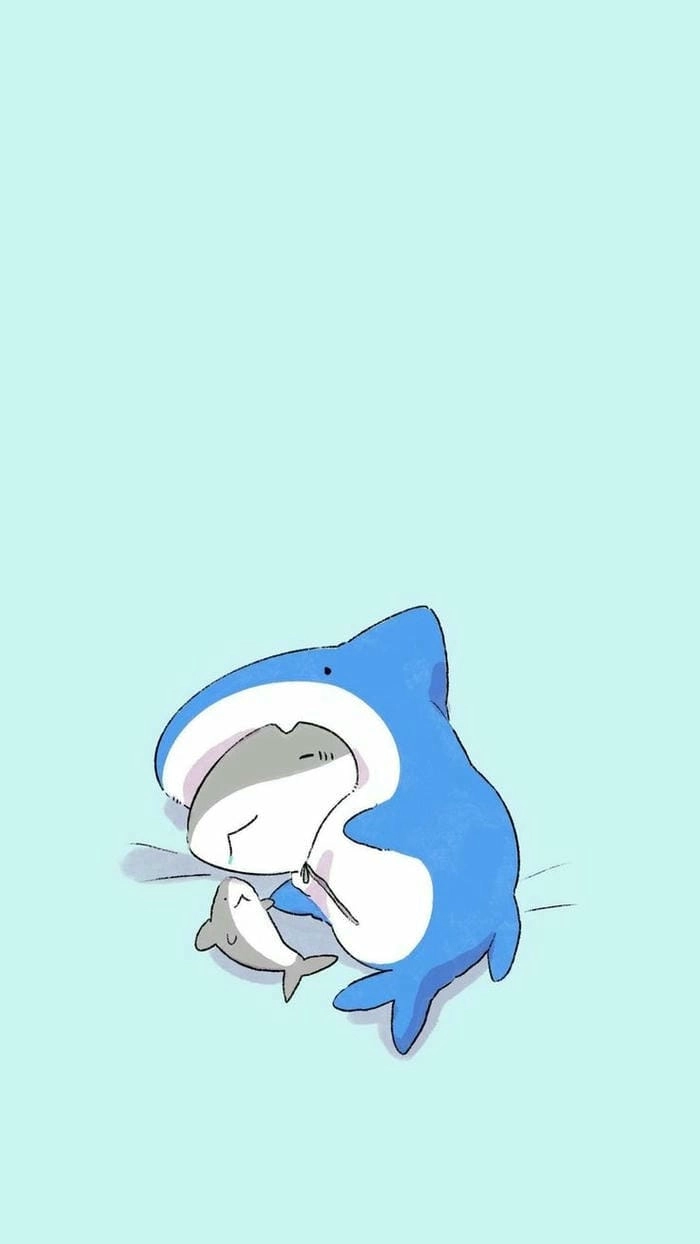 Trang trí điện thoại với hình nền cá mập chibi siêu xinh