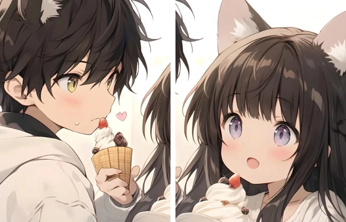 Hình cặp đôi anime cute thể hiện sự gắn kết đáng yêu