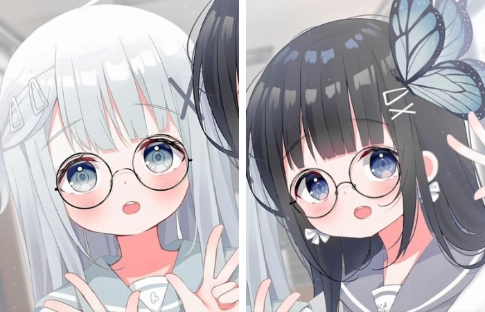 Ảnh anime cặp đôi học sinh nữ đáng yêu và hồn nhiên