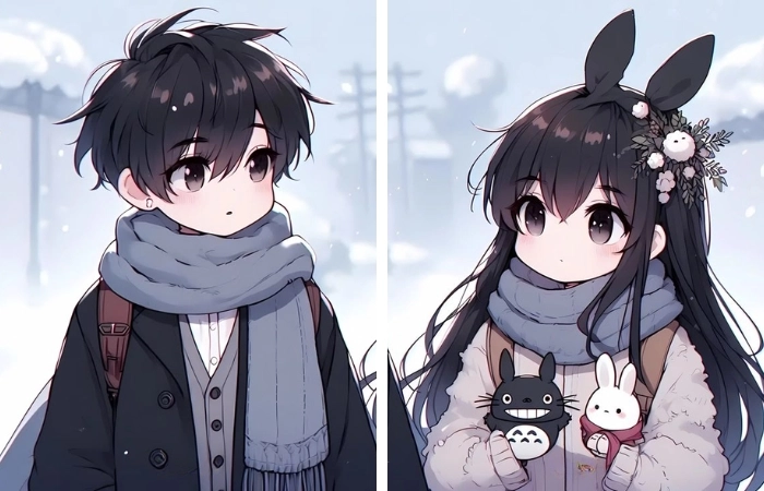 Ảnh cặp đôi chibi cute thể hiện sự lãng mạn trong anime