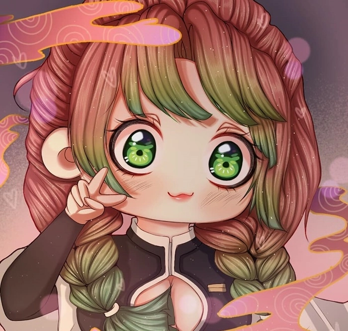Khung hình mitsuri và obanai chibi ngọt ngào đáng yêu