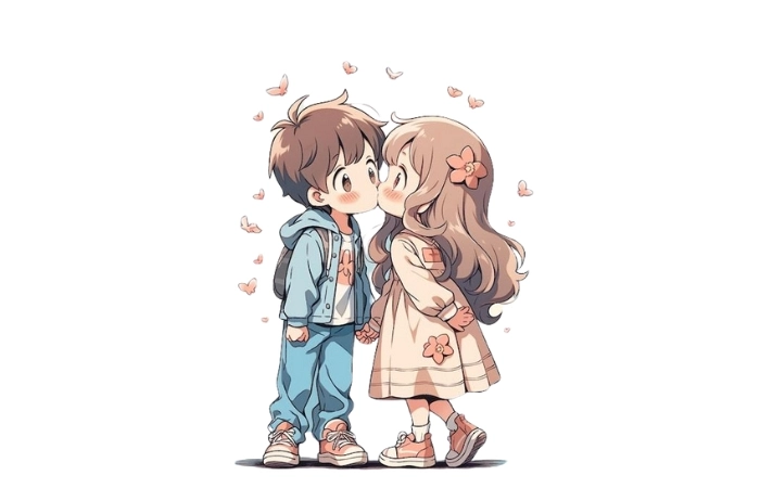 Anime nam nữ hôn nhau thể hiện khoảnh khắc ngọt ngào lãng mạn
