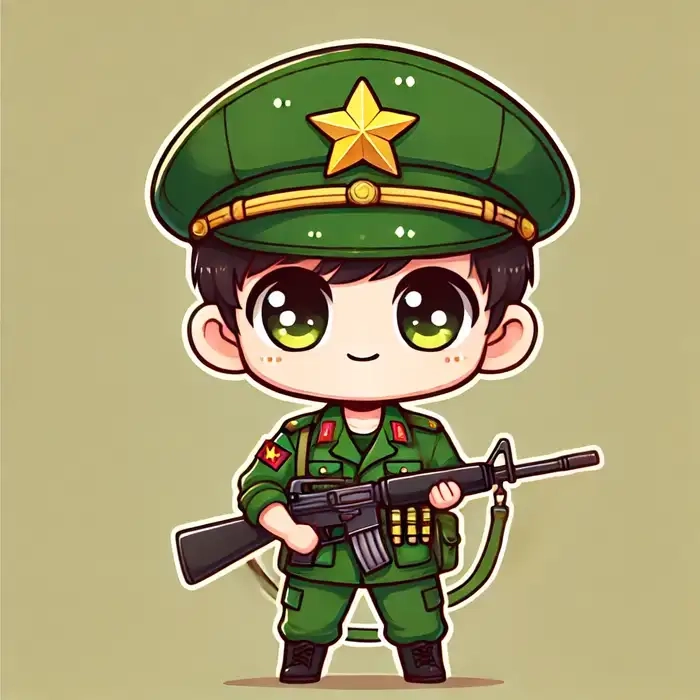 Tranh minh họa sống động hình bộ đội chibi