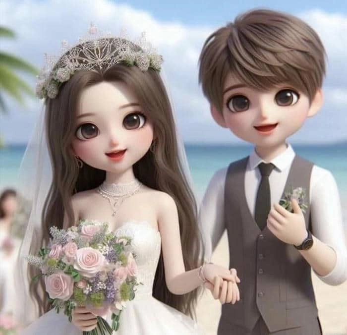 Bộ ảnh cô dâu chú rể chibi png nền trong suốt