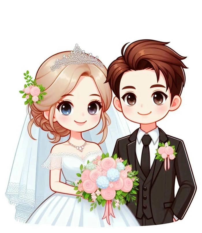 Bộ ảnh chibi cô dâu chú rể áo dài truyền thống