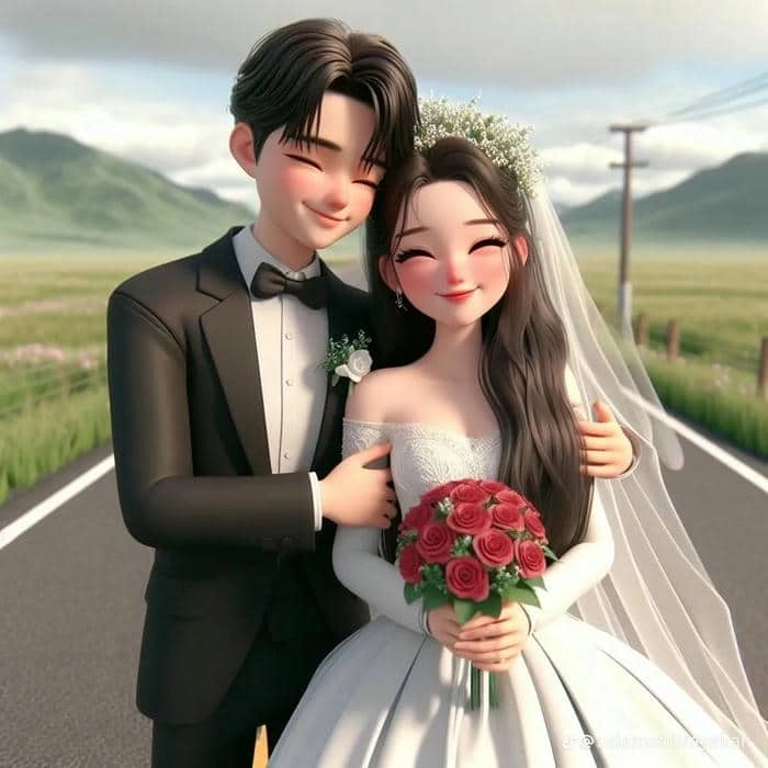 Tải ngay hình cô dâu chú rể chibi áo dài xinh xắn