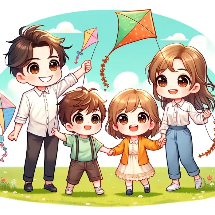 Lưu lại ảnh gia đình hạnh phúc hoạt hình chibi tuyệt đẹp