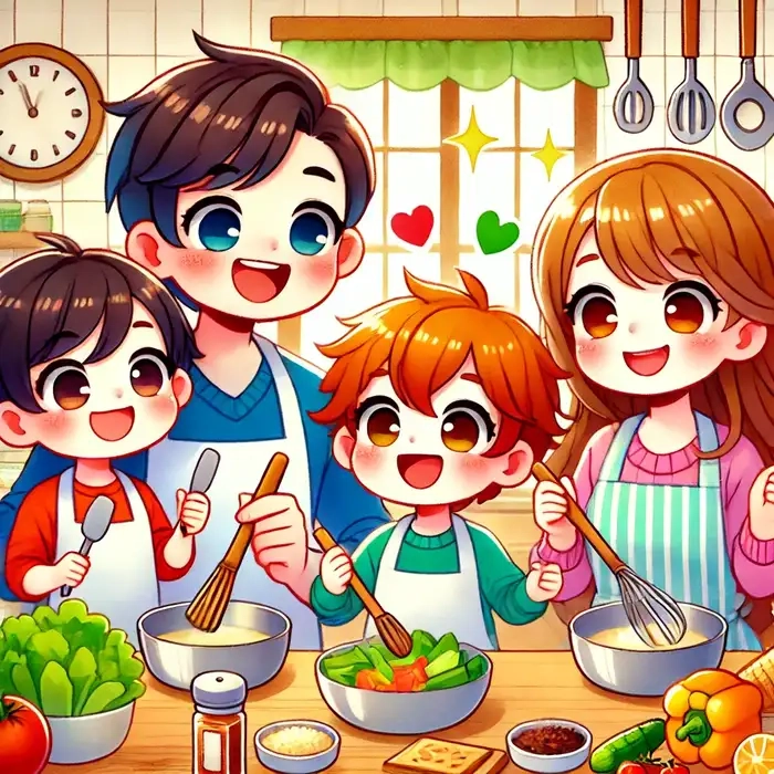 Tận hưởng khoảnh khắc gia đình hạnh phúc chibi