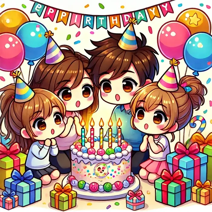 Mẫu ảnh gia đình chibi 4 người siêu đáng yêu