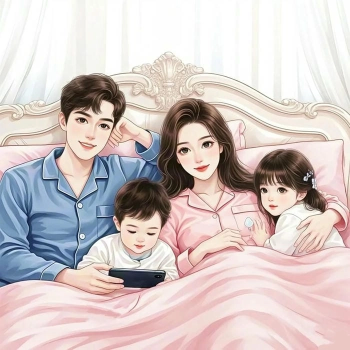 Tải ngay chibi ảnh gia đình hoạt hình 3 người cực xinh
