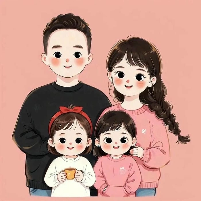 Mẫu vẽ tranh gia đình chibi tặng người thân