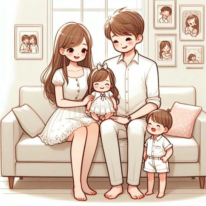 Cài ngay hình nền gia đình chibi độc đáo