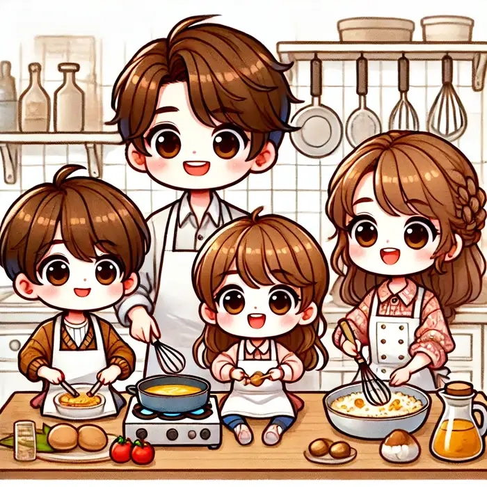 Mẫu vẽ gia đình chibi đơn giản cho bé tập vẽ