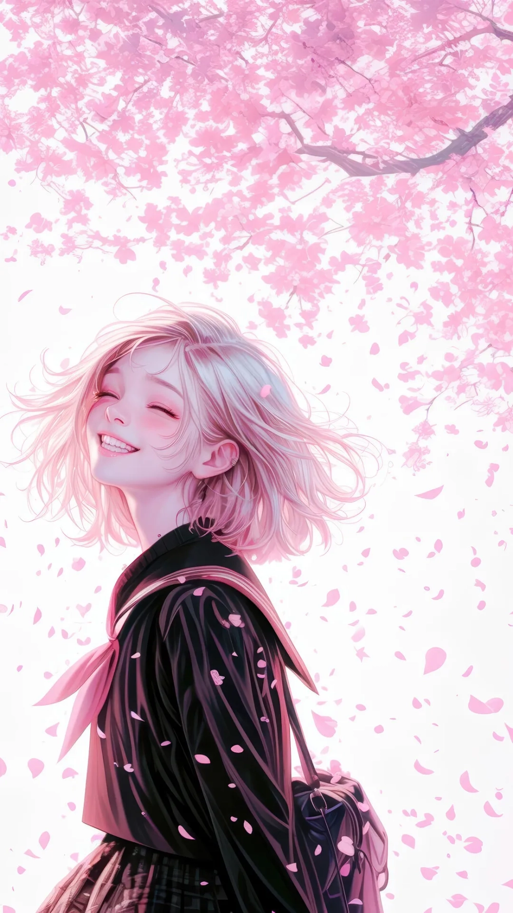 Lạc bước vào không gian cổ tích với hình nền hoa anh đào rơi anime