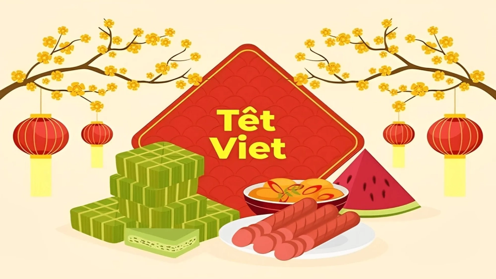 Trang trí bài giảng với hình nền slide Tết đậm chất xuân
