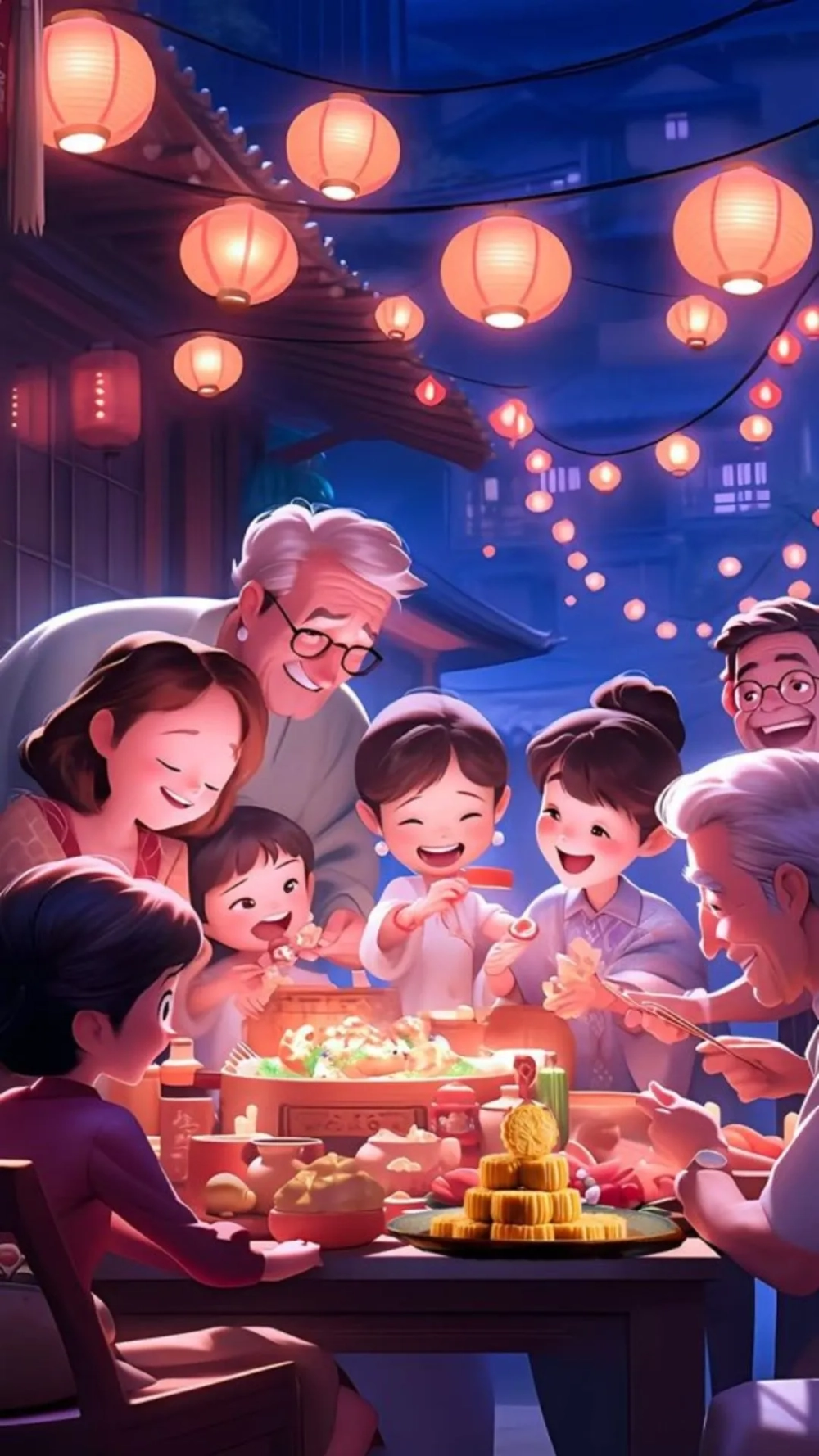 Lấp lánh ánh đèn với hình nền tết trung thu huyền ảo
