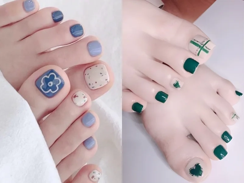 Mẫu móng chân màu xanh mang lại vẻ đẹp tươi mát
