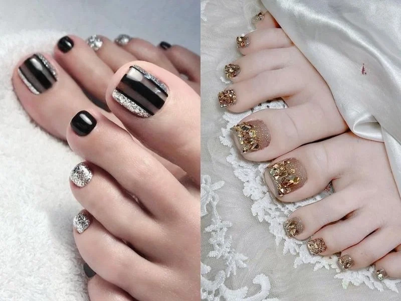 Các kiểu đính đá móng chân giúp nàng có đôi chân lấp lánh hơn