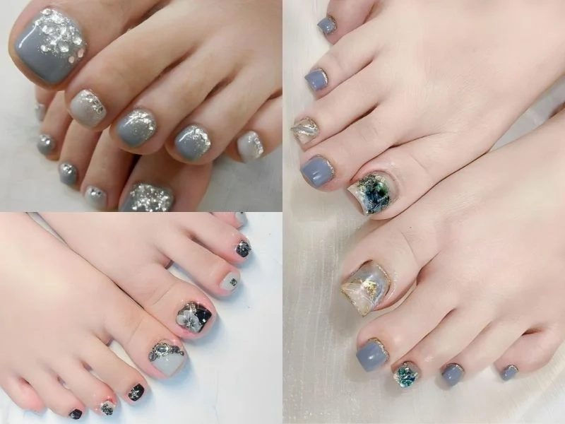 Sơn gel móng chân đính đá giúp nàng có bộ móng sang trọng hơn
