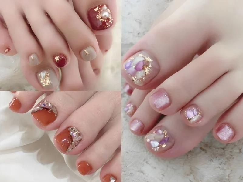 Các mẫu nail đính đá móng chân giúp nàng có thêm nhiều lựa chọn