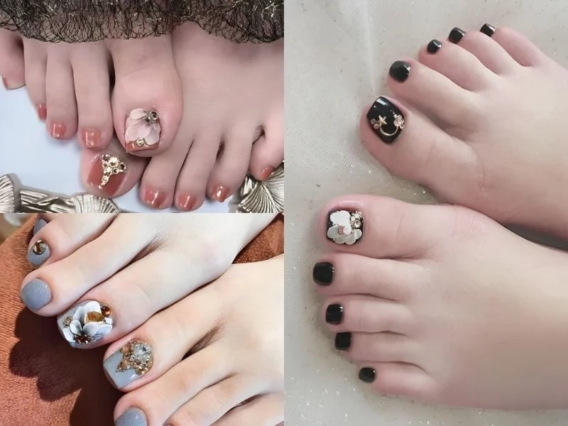 Các mẫu nail đính đá móng chân đơn giản nhưng vẫn đầy tinh tế