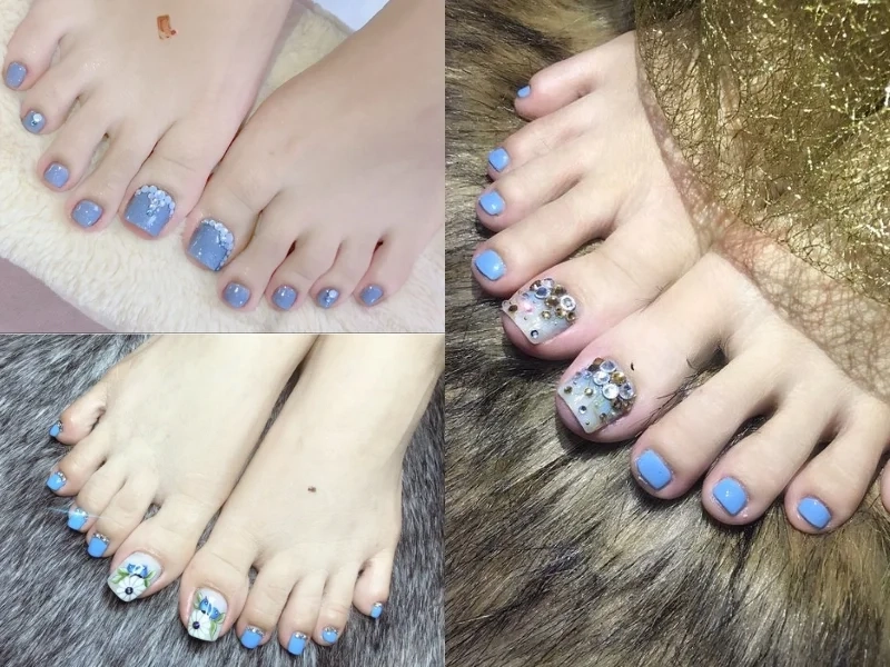 Nail chân màu xanh dương nhạt mang lại vẻ đẹp tinh tế