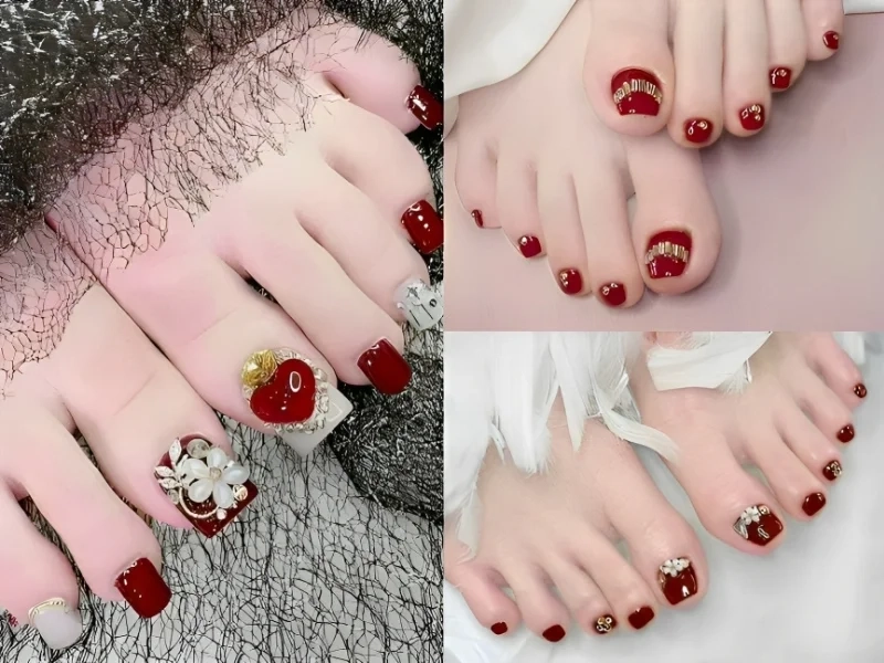 Sơn móng chân màu đỏ rượu mang lại vẻ đẹp quyến rũ và cuốn hút