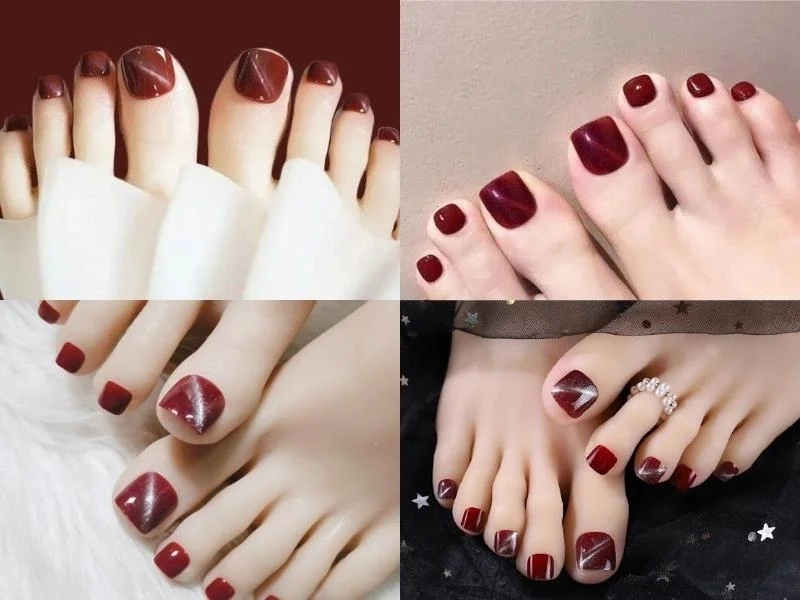 Sơn móng chân màu đỏ đất giúp đôi chân thêm phần ấn tượng