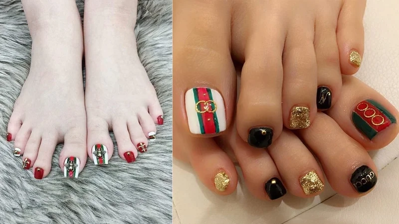 Bộ móng chân gucci sang trọng giúp nàng thêm phần nổi bật