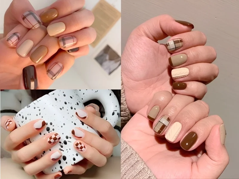 Nail xinh màu nâu giúp đôi tay thêm phần ấm áp