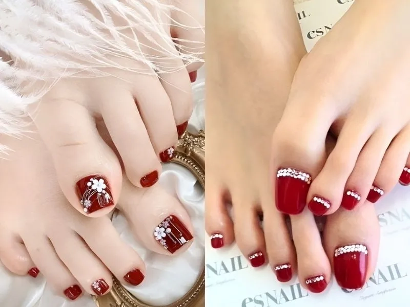 Mẫu nail chân đính đá sang chảnh phù hợp với mọi dịp đặc biệt