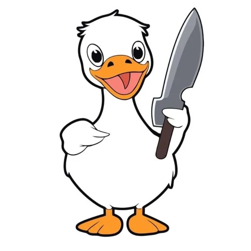 Meme con vịt cầm dao vừa buồn cười vừa đáng sợ