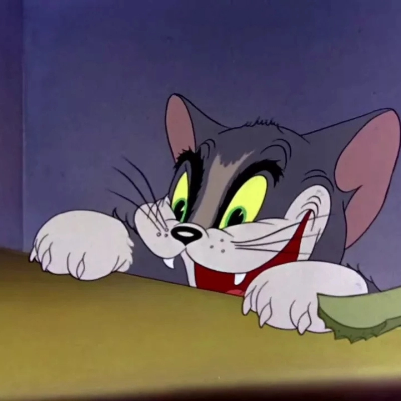 meme mèo tom thiểu năng với biểu cảm ngơ ngác