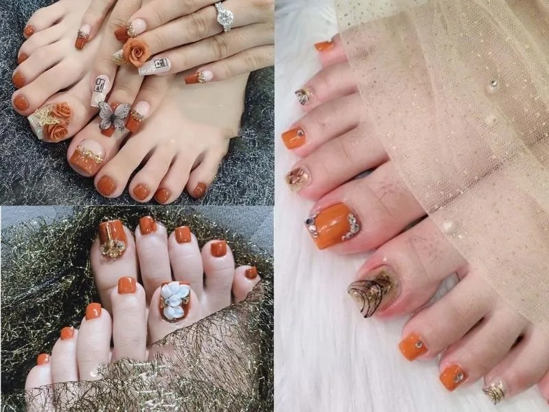 Chọn móng chân đẹp màu cam đất để thêm phần cá tính và quyến rũ