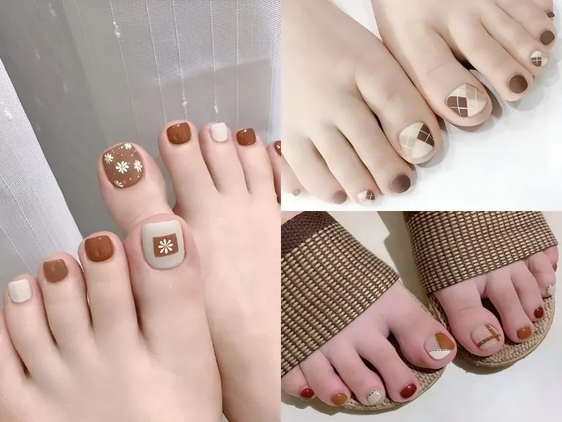 Mẫu nail chân màu nâu tây giúp nàng thêm phần sang trọng và quý phái