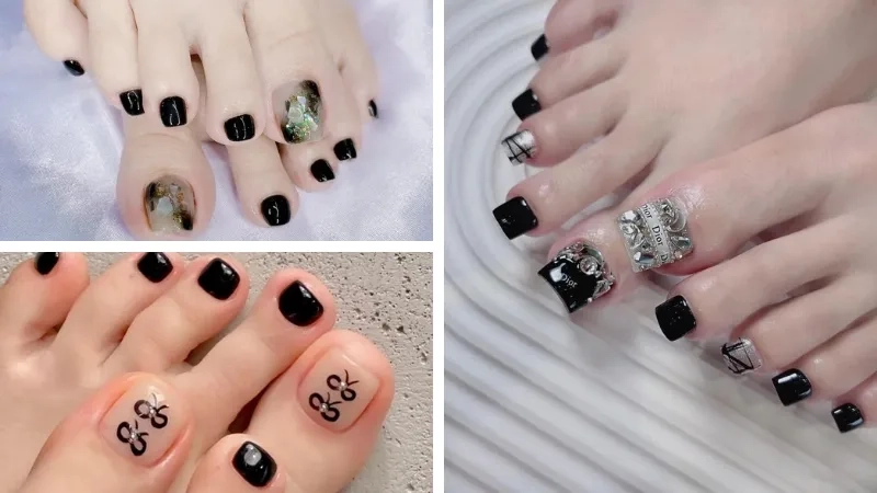 Mẫu móng chân màu đen giúp nàng thể hiện phong cách riêng biệt