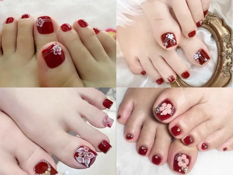 Cá tính hơn với nail chân màu đỏ vẽ siêu xinh