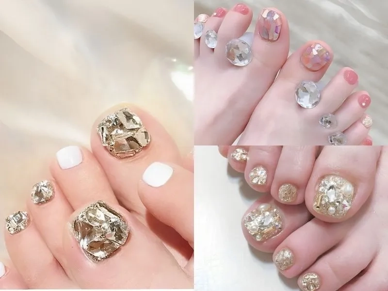 Gắn hột móng chân đơn giản nhưng vẫn tạo điểm nhấn đặc biệt