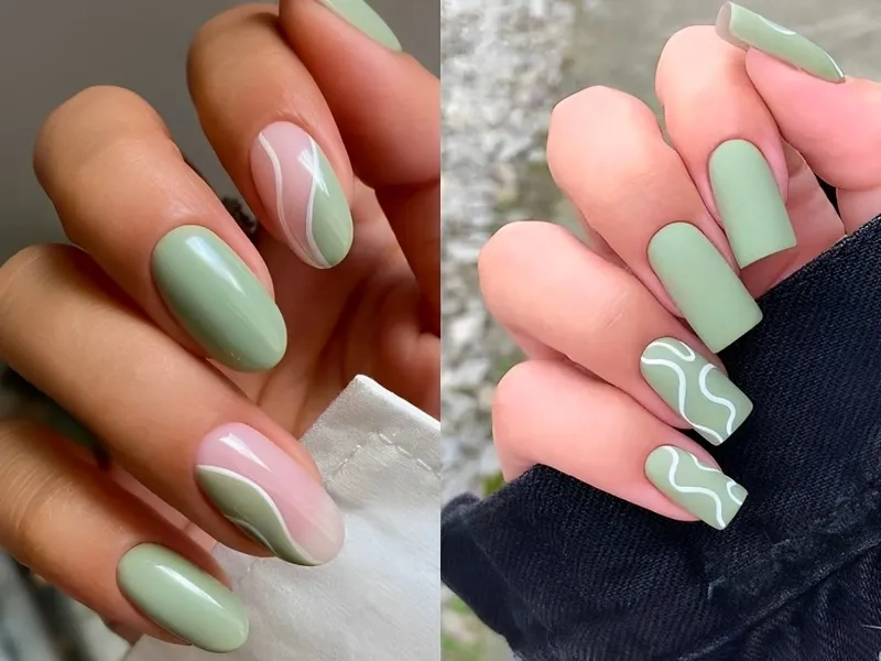 Móng tay sơn màu xanh giúp đôi tay thêm phần cuốn hút và nổi bật